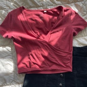 Pacsun Red Surplice Crop Top
